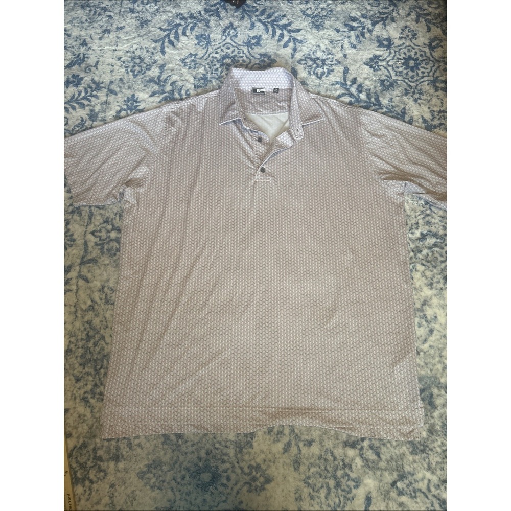 FJ FootJoy Polo Shirt Mens Size 2xl Pink Shells Print Casual Golf Short Sleeve